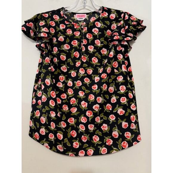 Kate Spade Blouse Short Sleeve Ditsy Roses Flutter Sleeve Top XS Floral Flirty - Picture 1 of 7